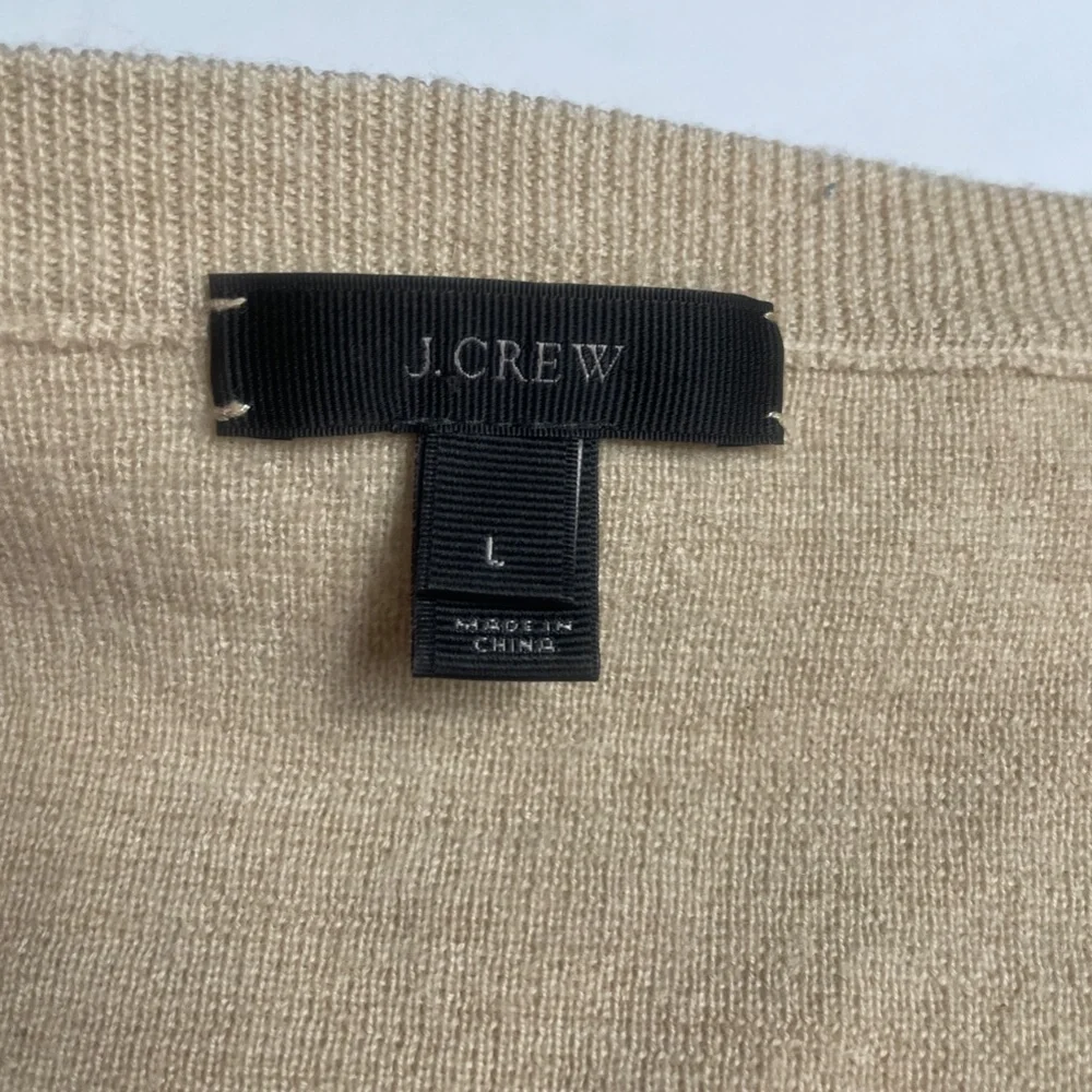 J Crew Womens Large 100% Wool V Neck Beige Sweater‎ 3/4 Sleeve